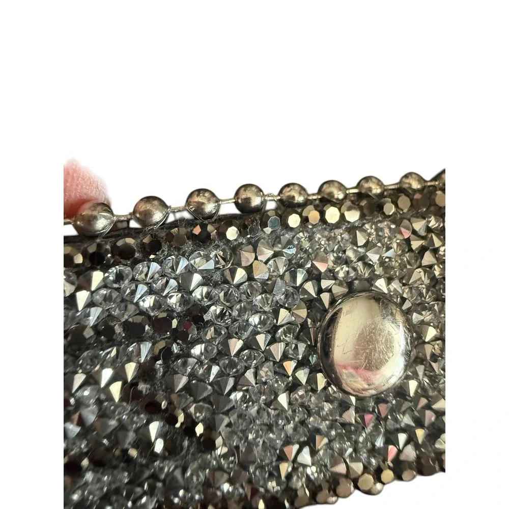 Womens Silver Rhinestone Western Belt Genuine Leather Crystal Buckle M/L 6529